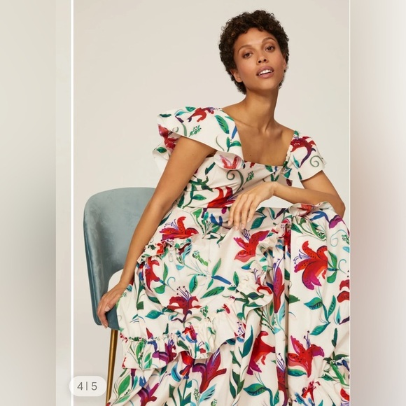 LA DoubleJ Red and Green Maxi Sundress with Flutter Sleeves - Picture 4 of 14